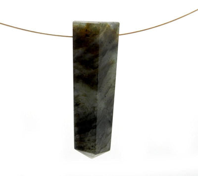 labradorite point displayed on a necklace chain 