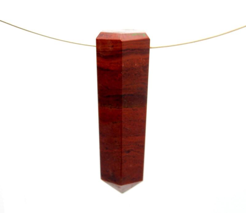 Red Jasper Tower Obelisk Point on gold wire on white background