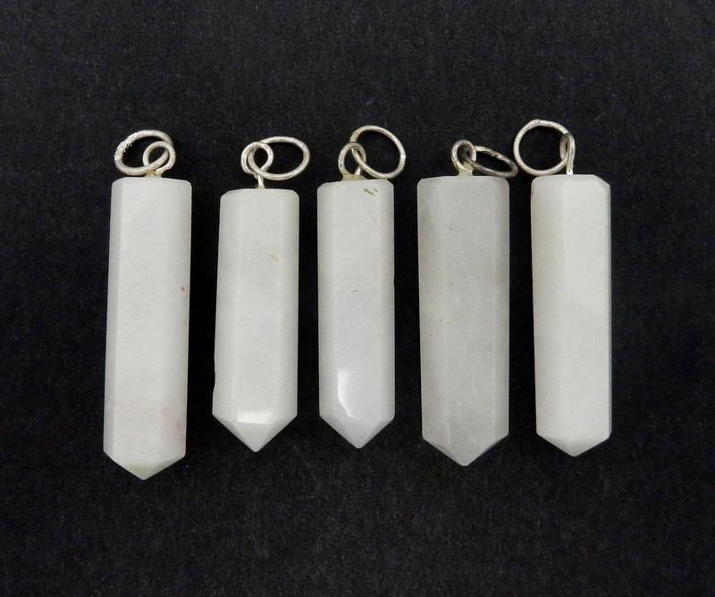 White Agate Point Pendant With Silver Tone Bail  - 5 in a row