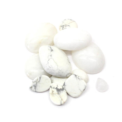 multiple Mixed Shapes White Howlite Stone Cabochons to show various shapes sizes and patterns