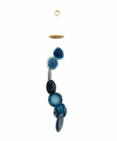 Picture of our teal agate windchime hanging, displayed on a white background.