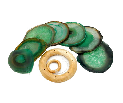Picture of our green agate windchime, displayed on a white background.