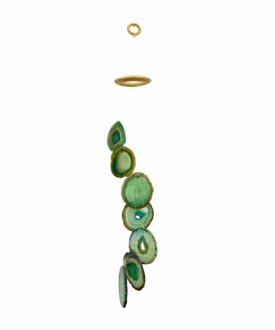 Picture of our green agate windchime hanging, displayed on a white background.