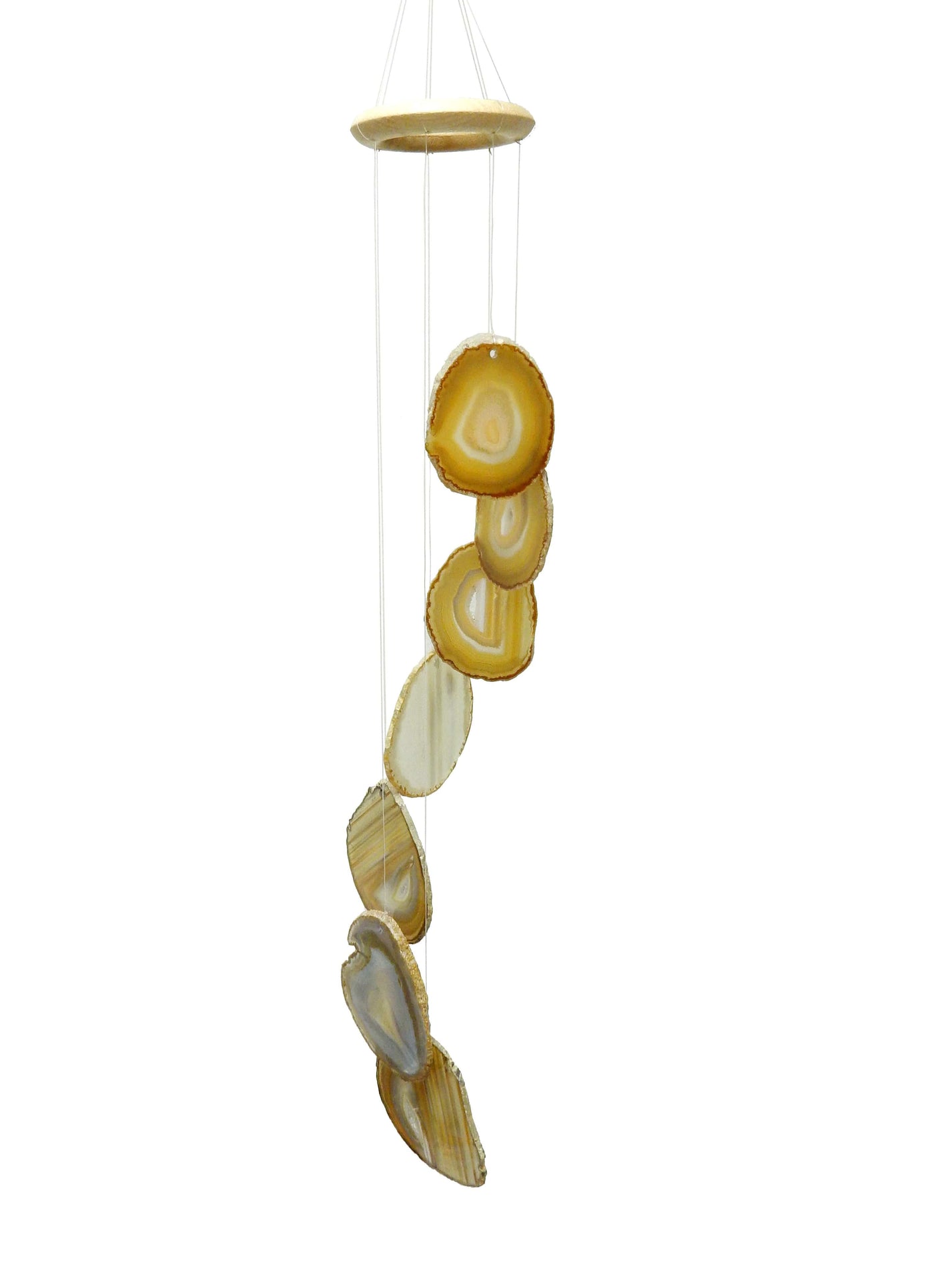 Picture of our natural agate windchime hanging, displayed on a white background.
