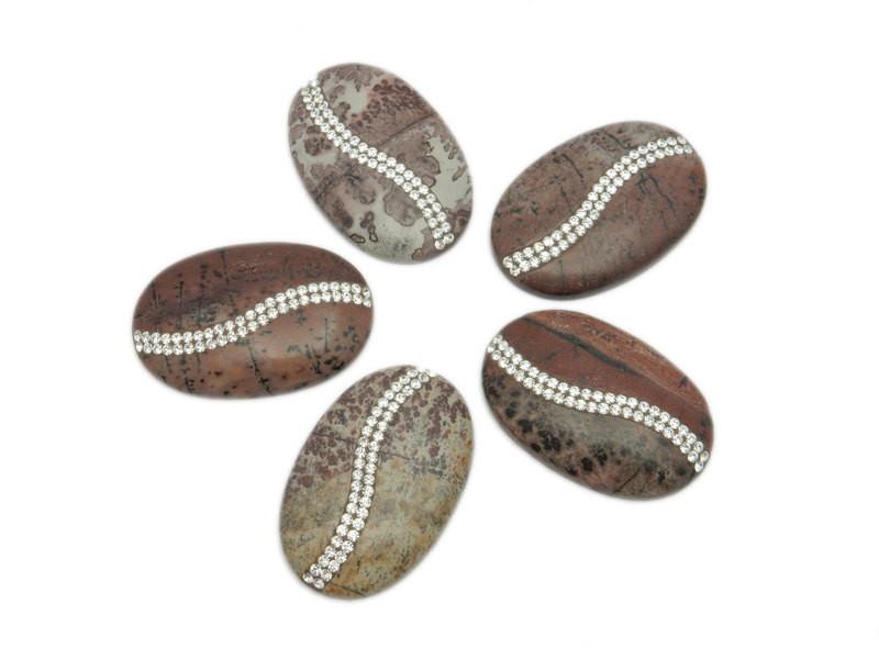 Worry Stones - Oval Jasper Cabachon Or Thumb Stone With CZ Rhinestone Accents  - in  a circle