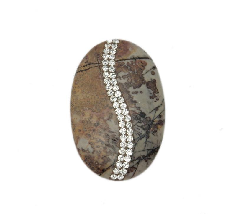 Worry Stones - Oval Jasper Cabachon Or Thumb Stone With CZ Rhinestone Accents  -  up close