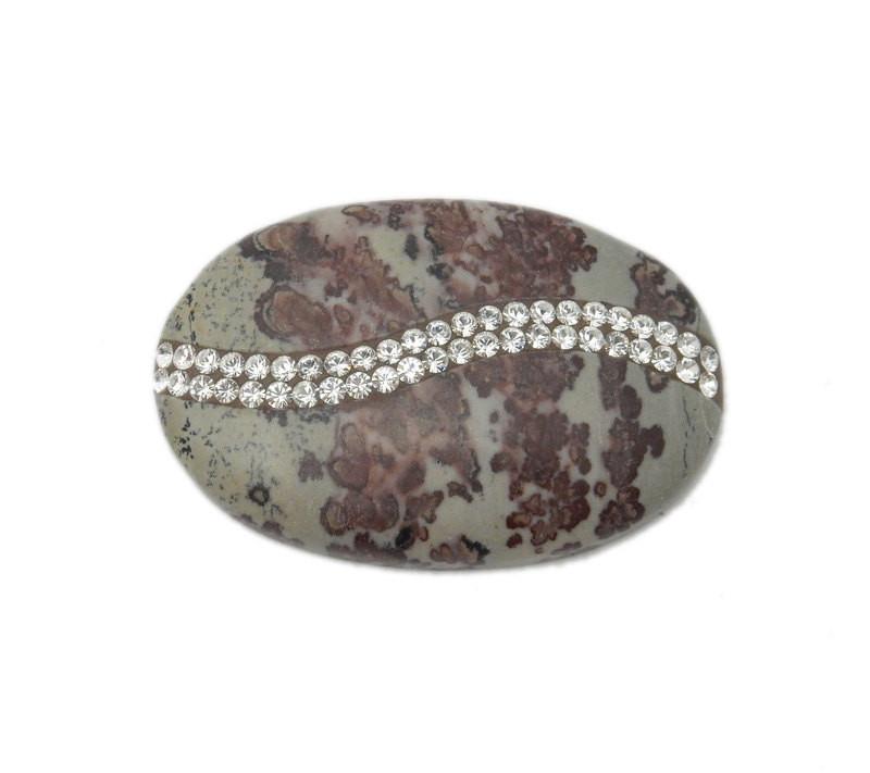 Worry Stones - Oval Jasper Cabachon Or Thumb Stone With CZ Rhinestone Accents  - side view
